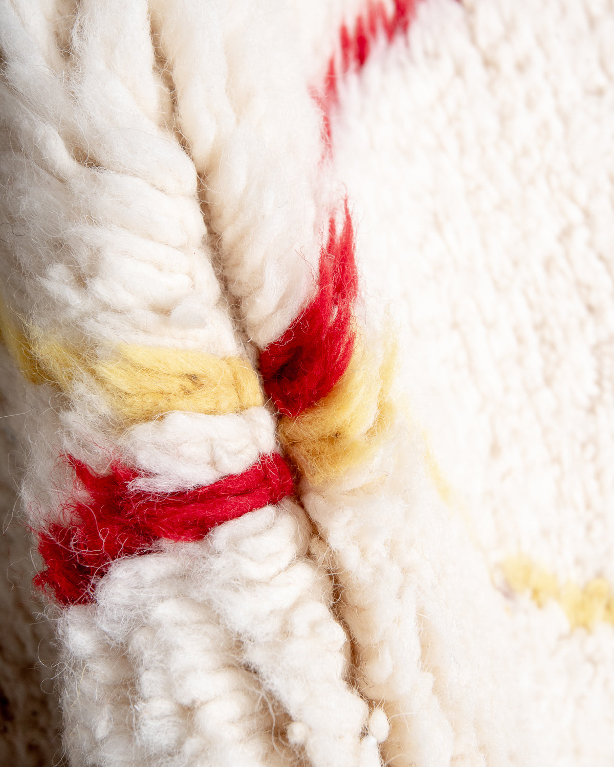 Modern, designer, handcrafted Berber rug from Morocco. Beniourain carpet with beautiful colours and patterns and fluffy wool texture.
